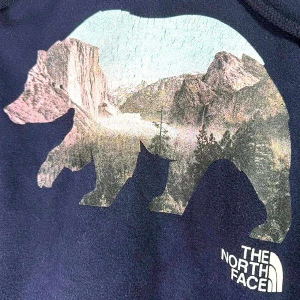 The North Face Hoodie Mens XL Navy Blue Bear Mountain Landscape Graphic Pullover